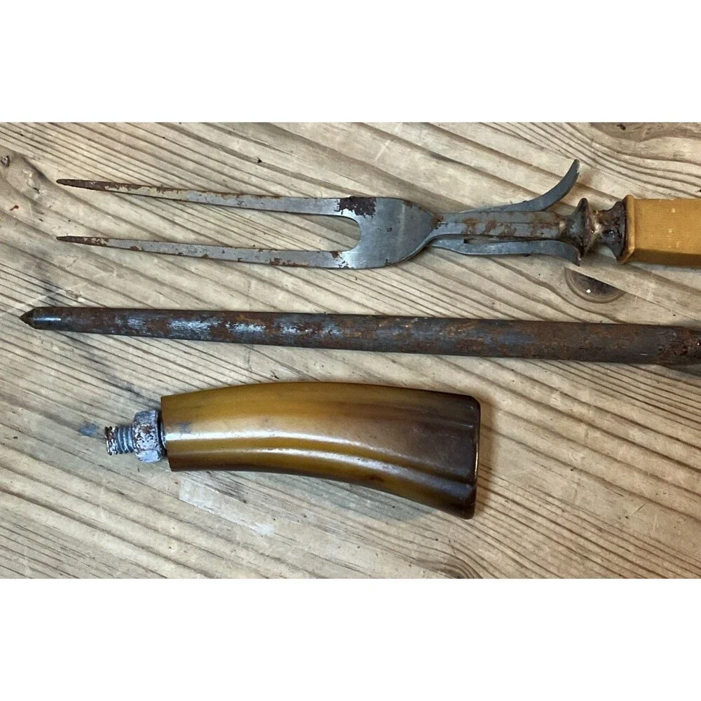 Antique VTG Bakelite Lot Carving Knife Fork Butterscotch Gold Plus Just A handle